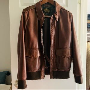 Waxed Natural Pebbled Cowhide A-2 Leather Flight Jacket Medium